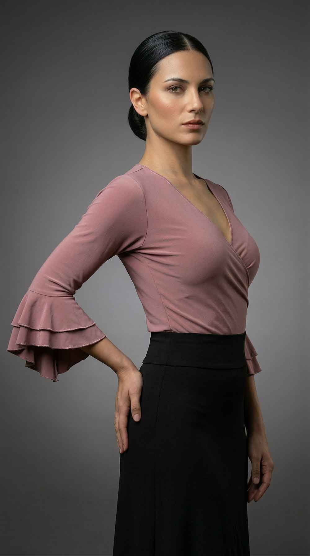 Top flamenco incrociato elasticizzato rosa cipria