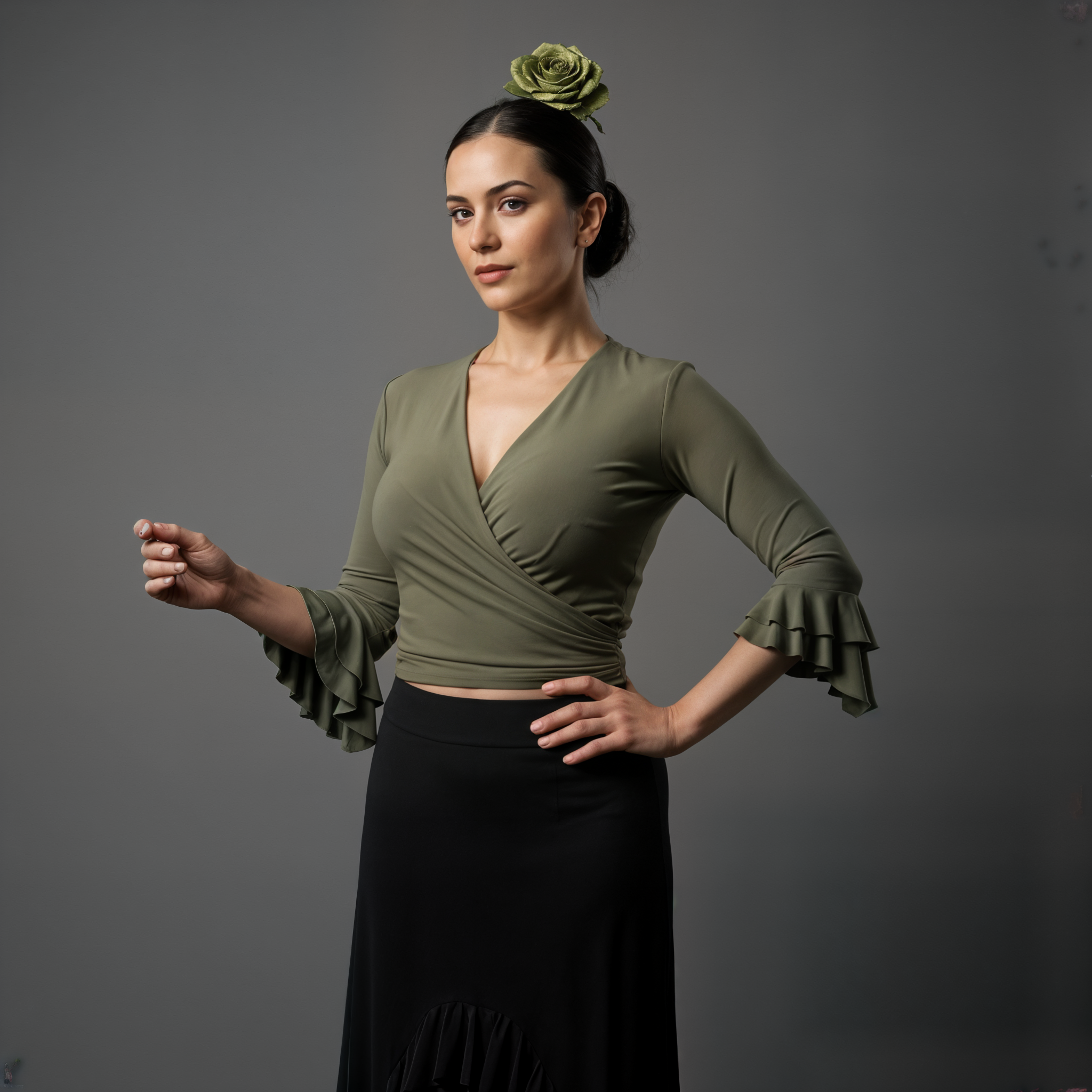 Top incrociato flamenco verde oliva