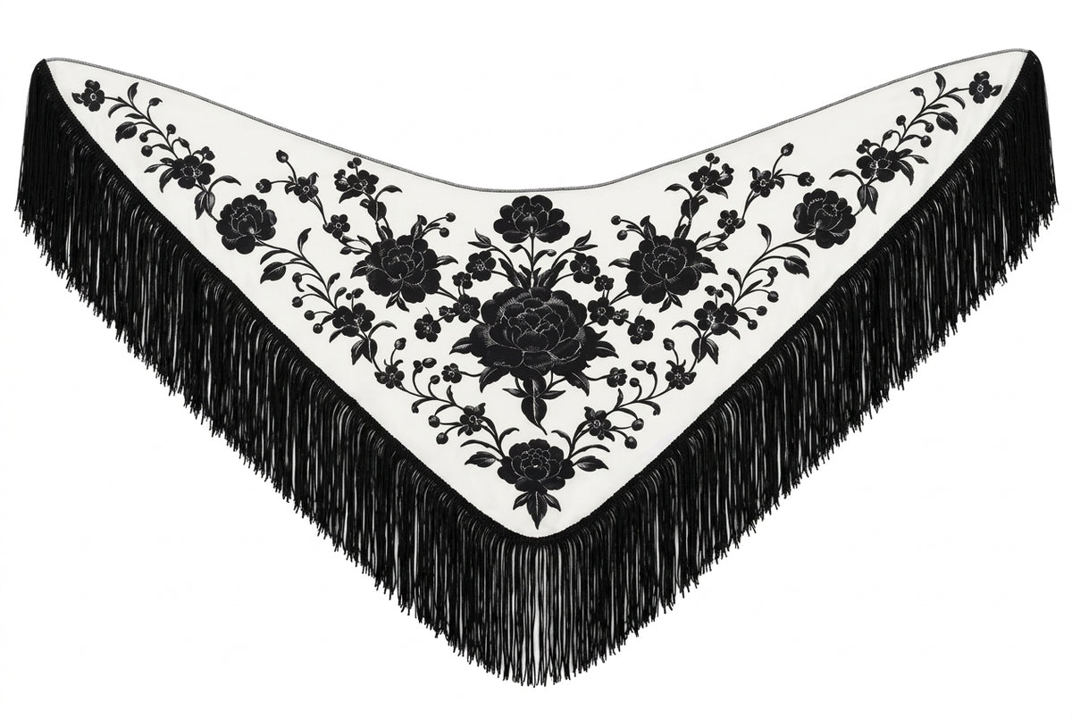 Mantoncillo stampato flamenco bianco e nero