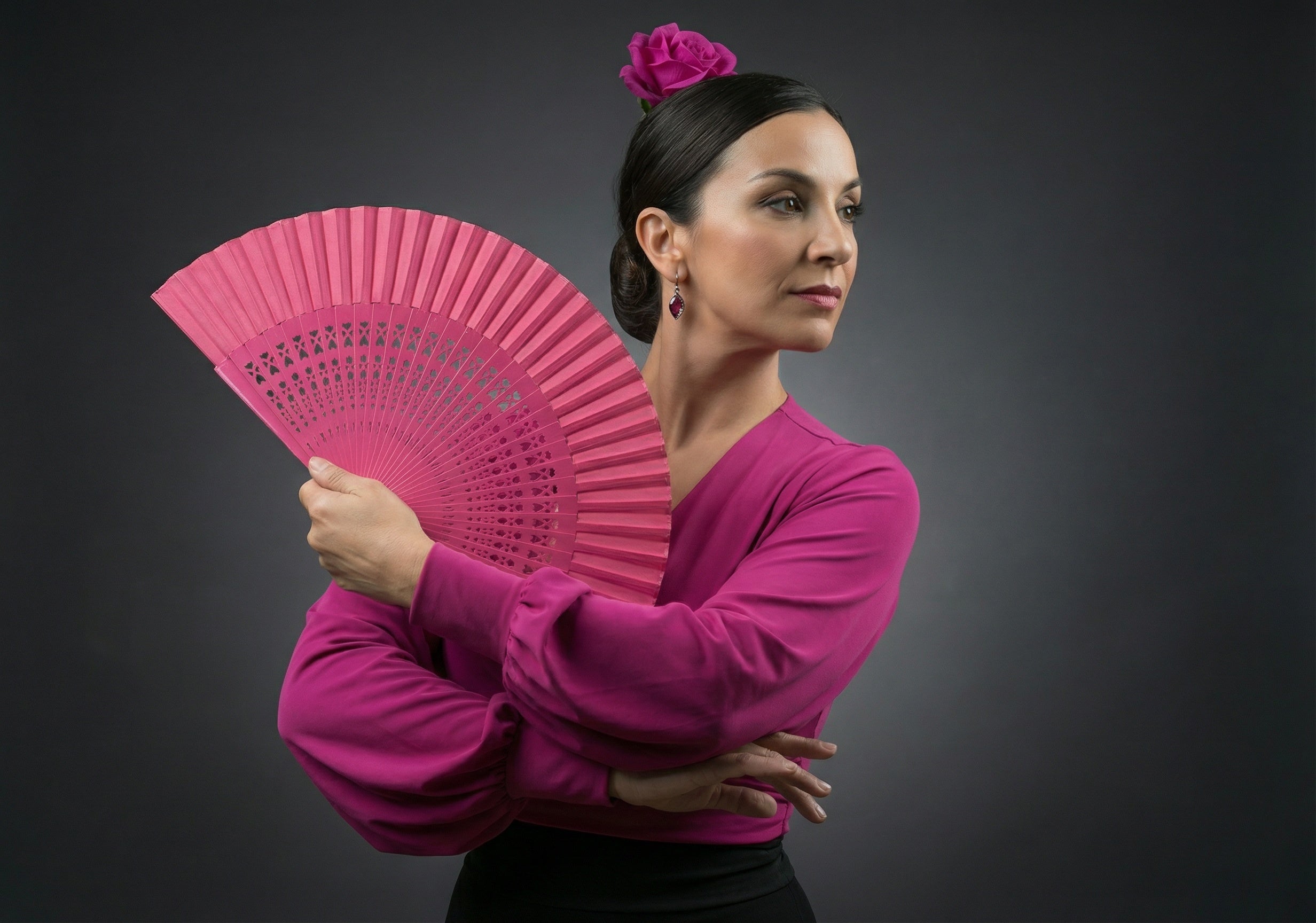 Abanico flamenco fucsia , accessorio baile flamenco