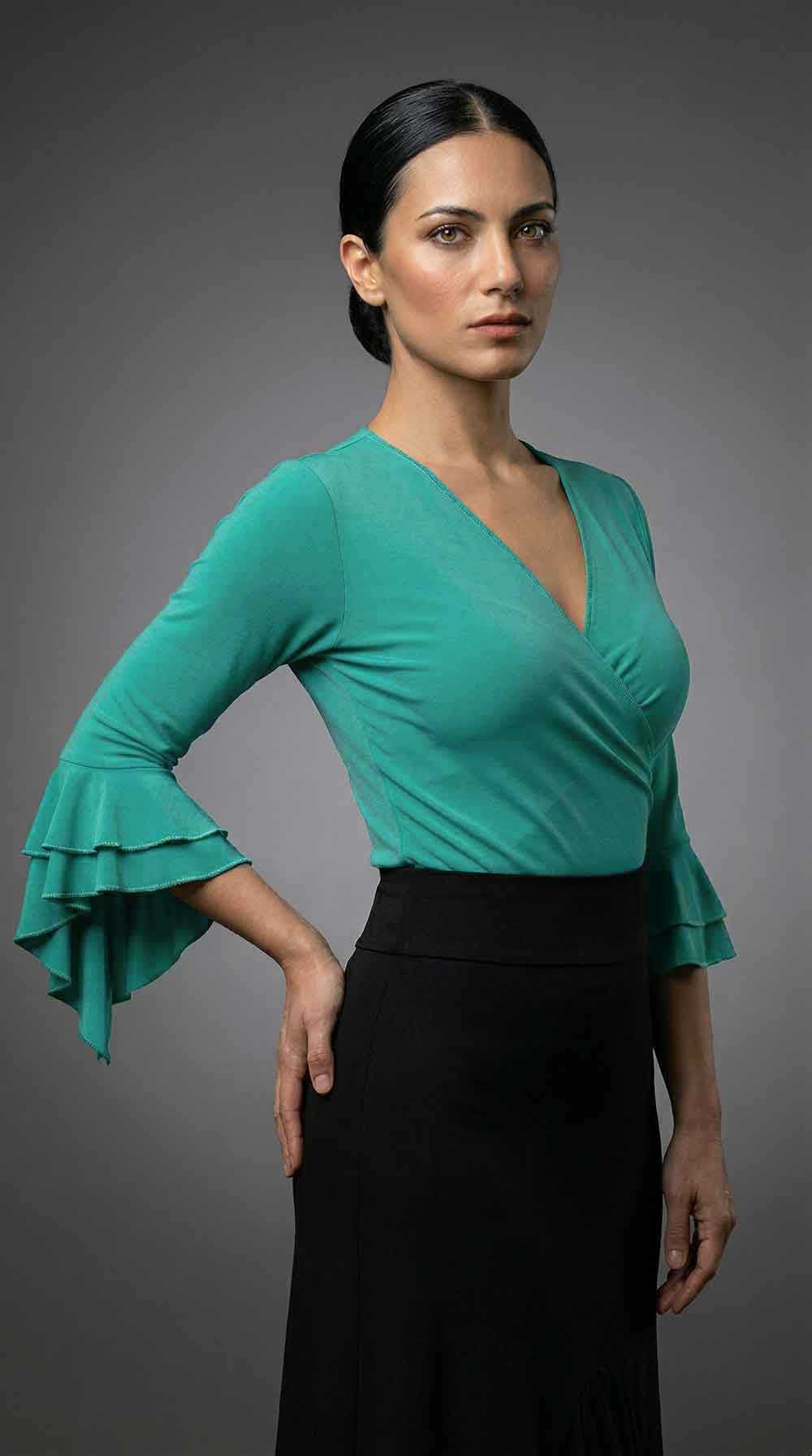 Top flamenco incrociato elasticizzato acquamarina
