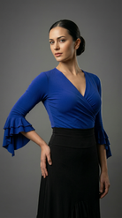 Top flamenco incrociato elasticizzato blu