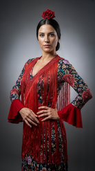 Tira de flecos flamenca indossata incrociata sul davanti, accessorio per outfit flamenco